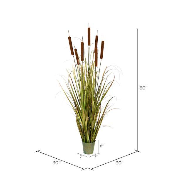60" Artificial Green Cattail Grass in Iron Pot 2