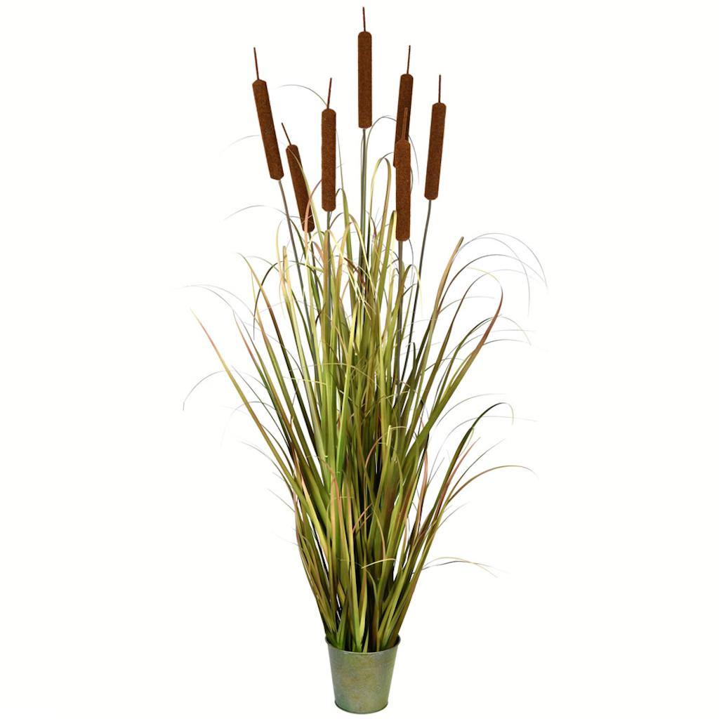 60" Artificial Green Cattail Grass in Iron Pot 1