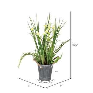 16.5" Artificial Daffodil in Galvanized Pot 2