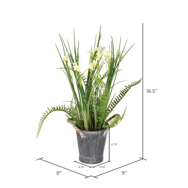16.5" Artificial Daffodil in Galvanized Pot 2
