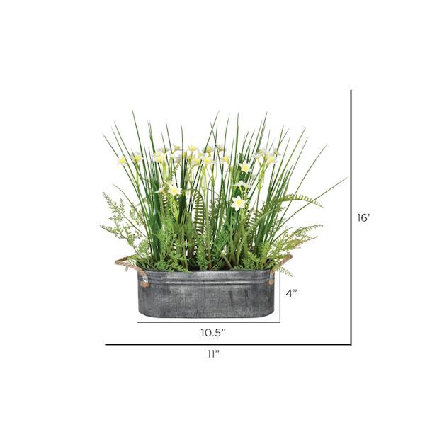 16" Artificial Daffodil in Galvanized Pot 2