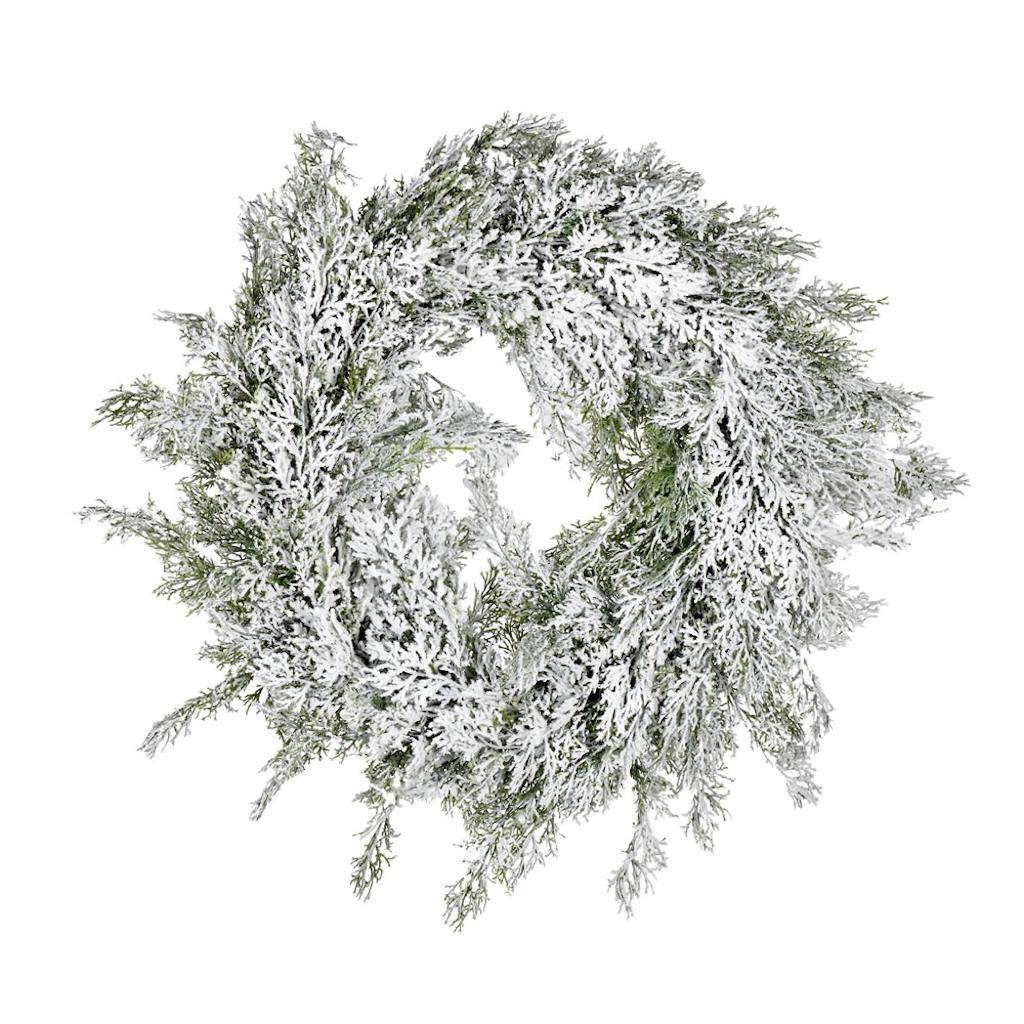 24" Artificial Snowy Cedar Wreath 1