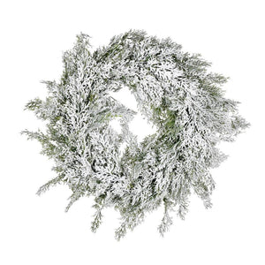 24" Artificial Snowy Cedar Wreath 1