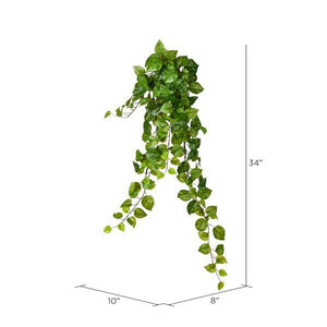 34" Artificial Green Pothos Leaf Hanging Bush 2