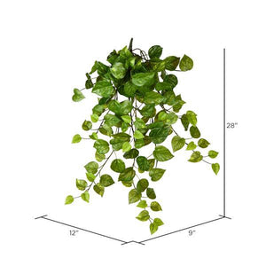 28" Artificial Green Pothos Leaf Hanging Bush 2