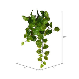 18" Artificial Green Pothos Leaf Hanging Bush 2