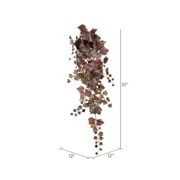 51" Artificial Burgundy Grape Leaf Hanging Bush 2