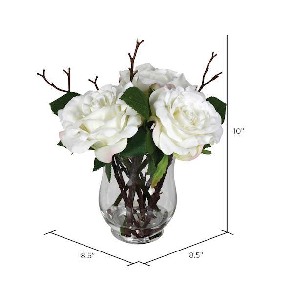 10" Artificial White Rose in Glass Vase 2