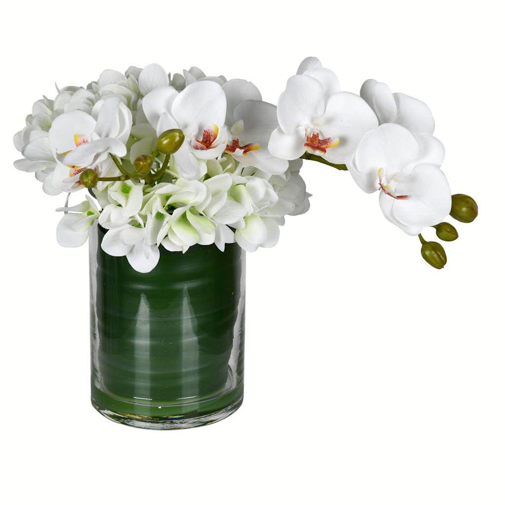 11" Artificial White Orchid in Glass Pot 1