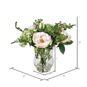 11" Artificial Pink Rose in Glass Pot 2