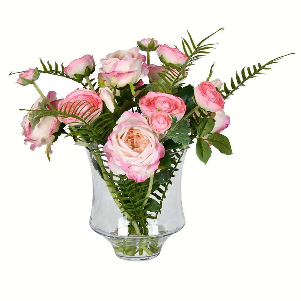 16" Artificial Dark Pink Rose in Glass Pot 1