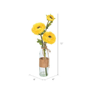 15" Artificial Yellow Camellia in Glass (2 pack) 2