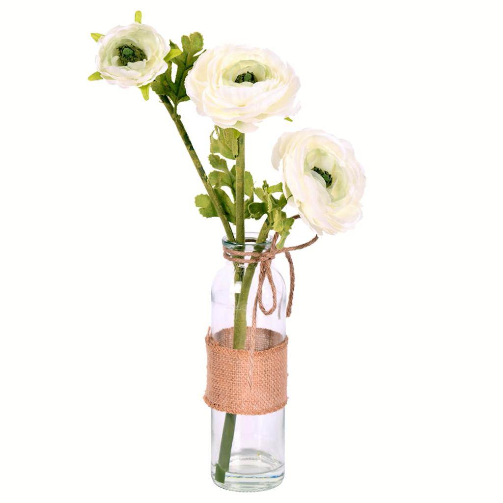 15" Artificial Cream Camellia in Glass (2 pack) 1