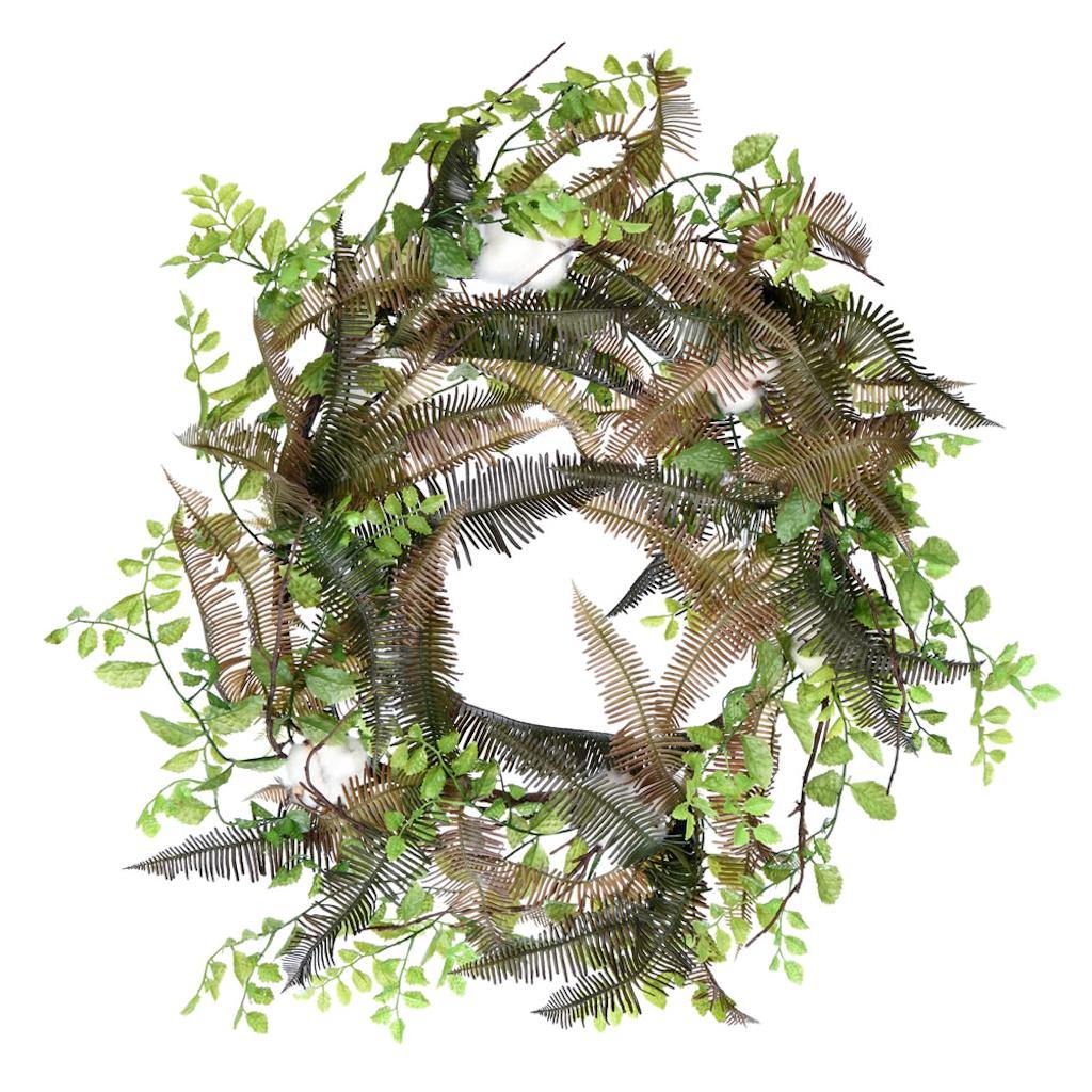 28" Artificial Green Fern Cotton Wreath 1