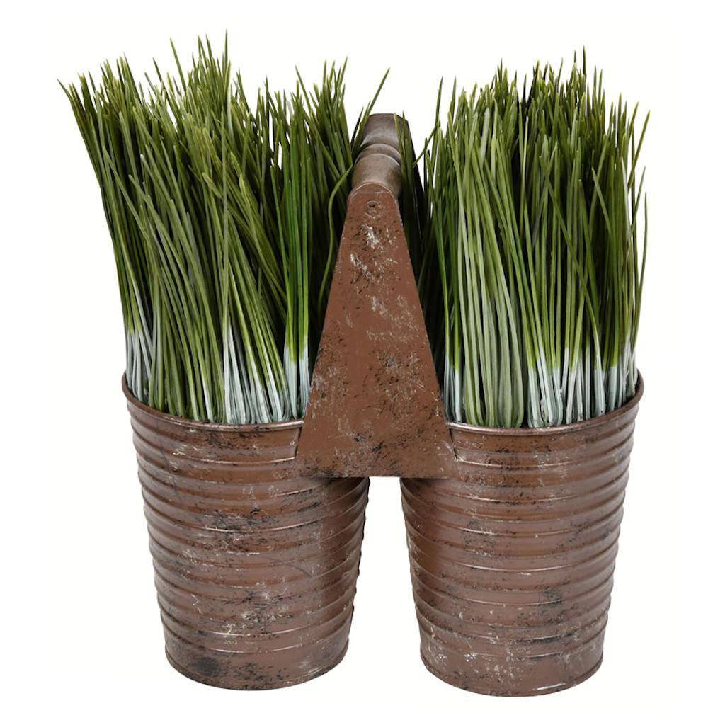 10" Artificial Grass in Tin Pot 1