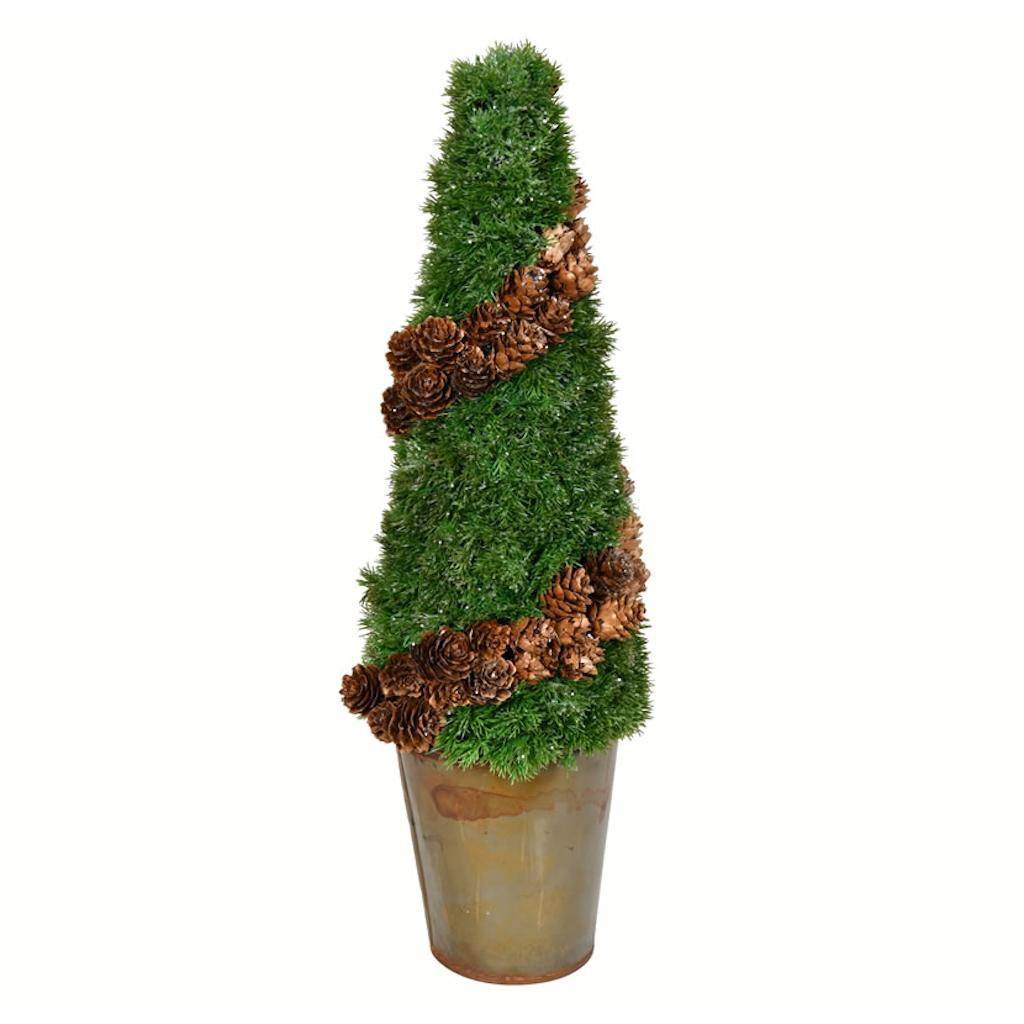 18" Artificial Cone Cedar Tree in Rustic Tin Pot 1