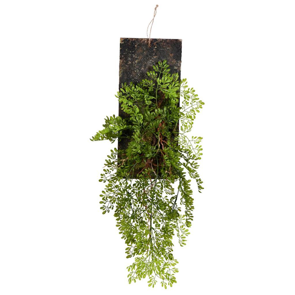 24" Artificial Green Mini Leaf on Wooden Plaque 1