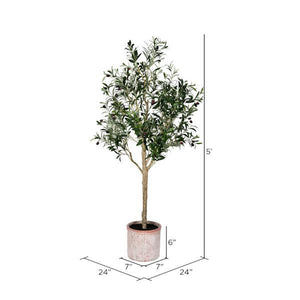 5' Artificial Green Potted Olive Tree 2