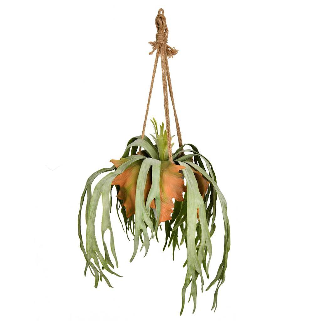 22" Artificial Staghorn Fern in Hanging Ceramic Pot 1