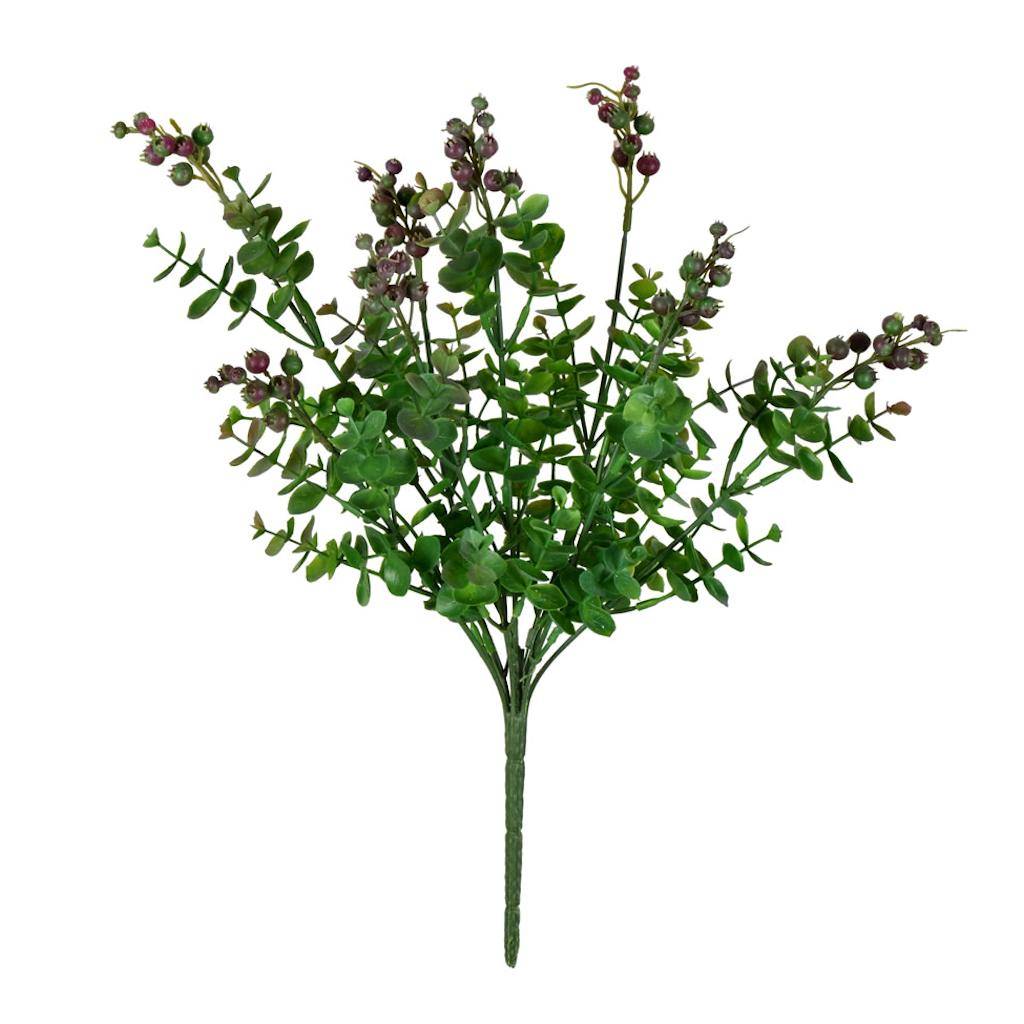 14.5" Artificial Purple Berry Money Leaf Bush (2 pack) 1