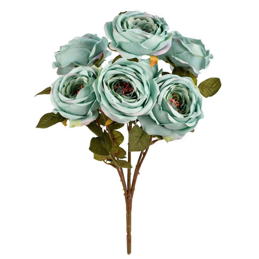 17.5" Artificial Powder Blue Rose Bush 1