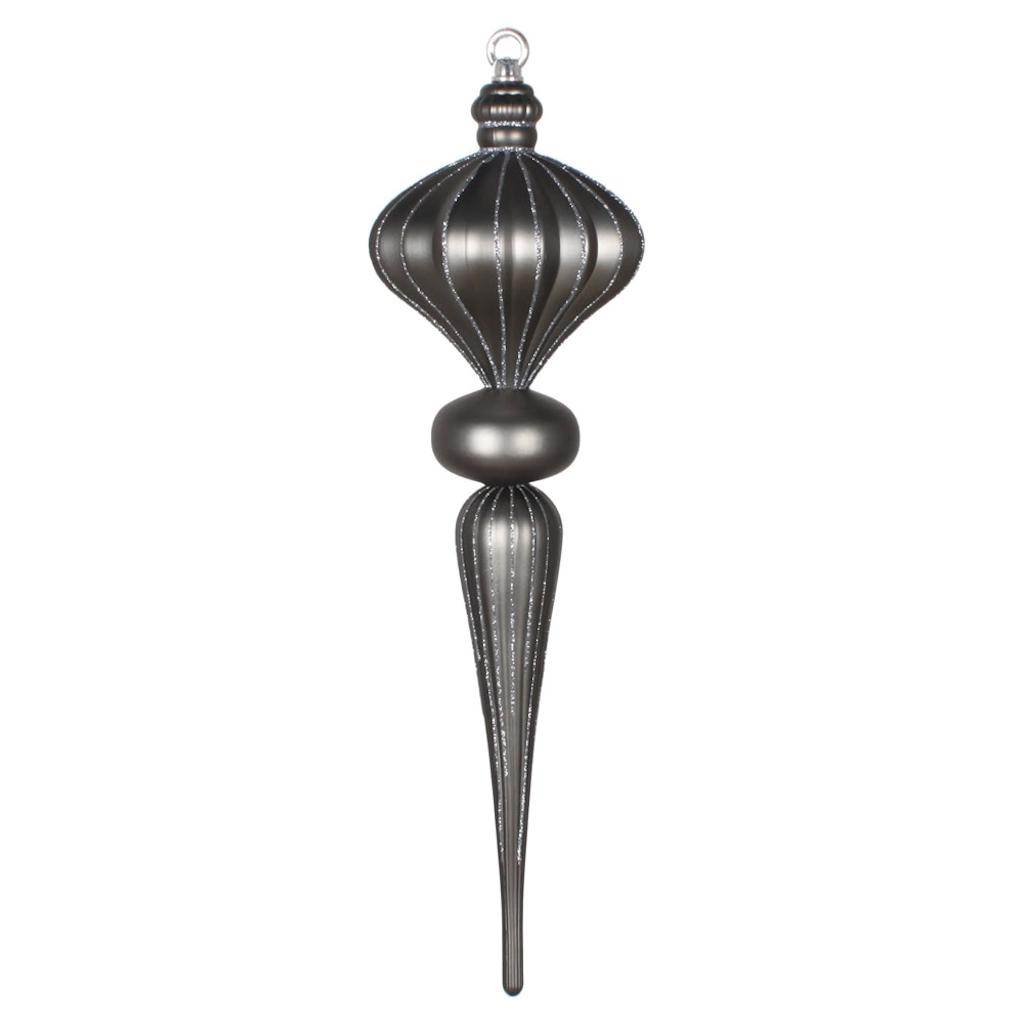 21" Pewter Matte Glitter Diamond Finial Ornament 1