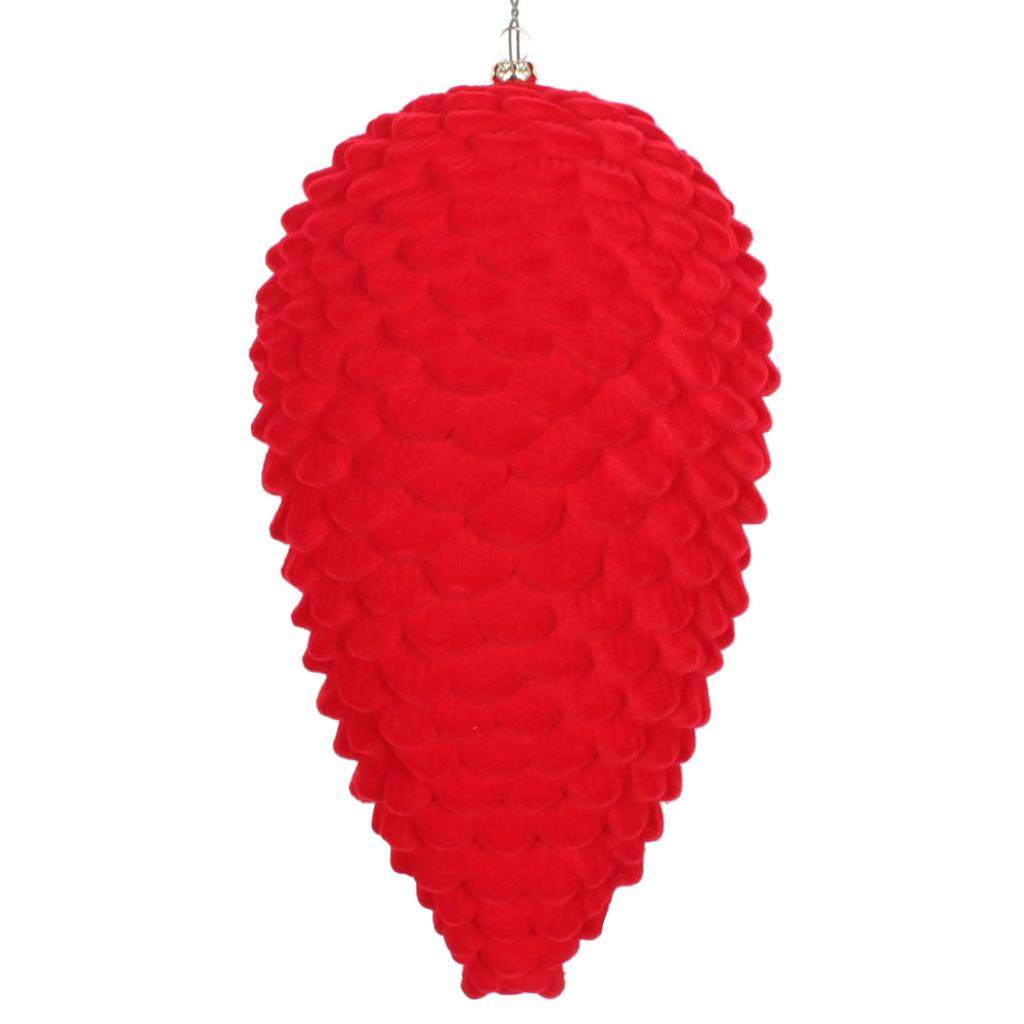 10" Red Flocked Pine Cone Ornament 1