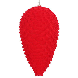 10" Red Flocked Pine Cone Ornament 1