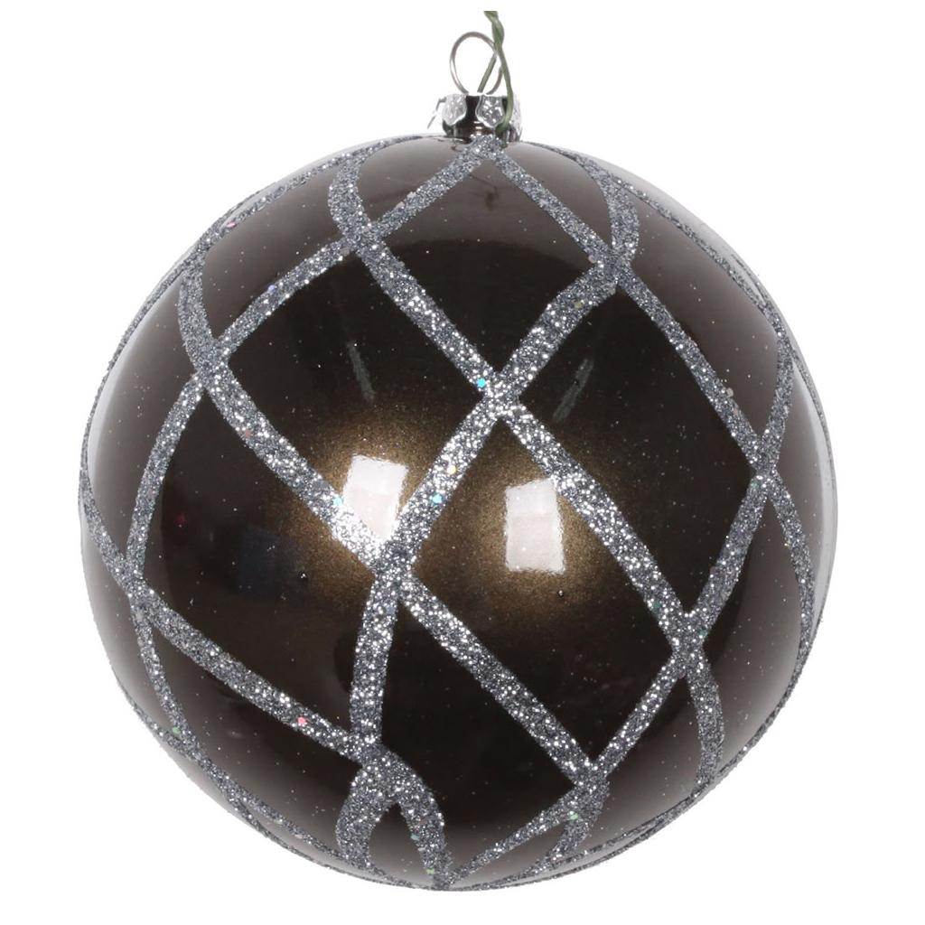 4.75" Pewter Candy Glitter Net Ball Ornament (3 pack) 1