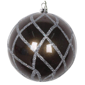 6" Pewter Candy Glitter Net Ball Ornament (2 pack) 1