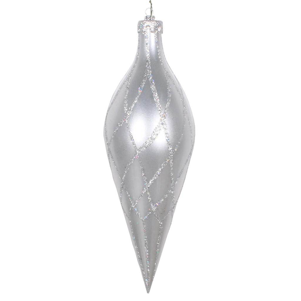 12" Silver Glitter Net Finial Ornament 1