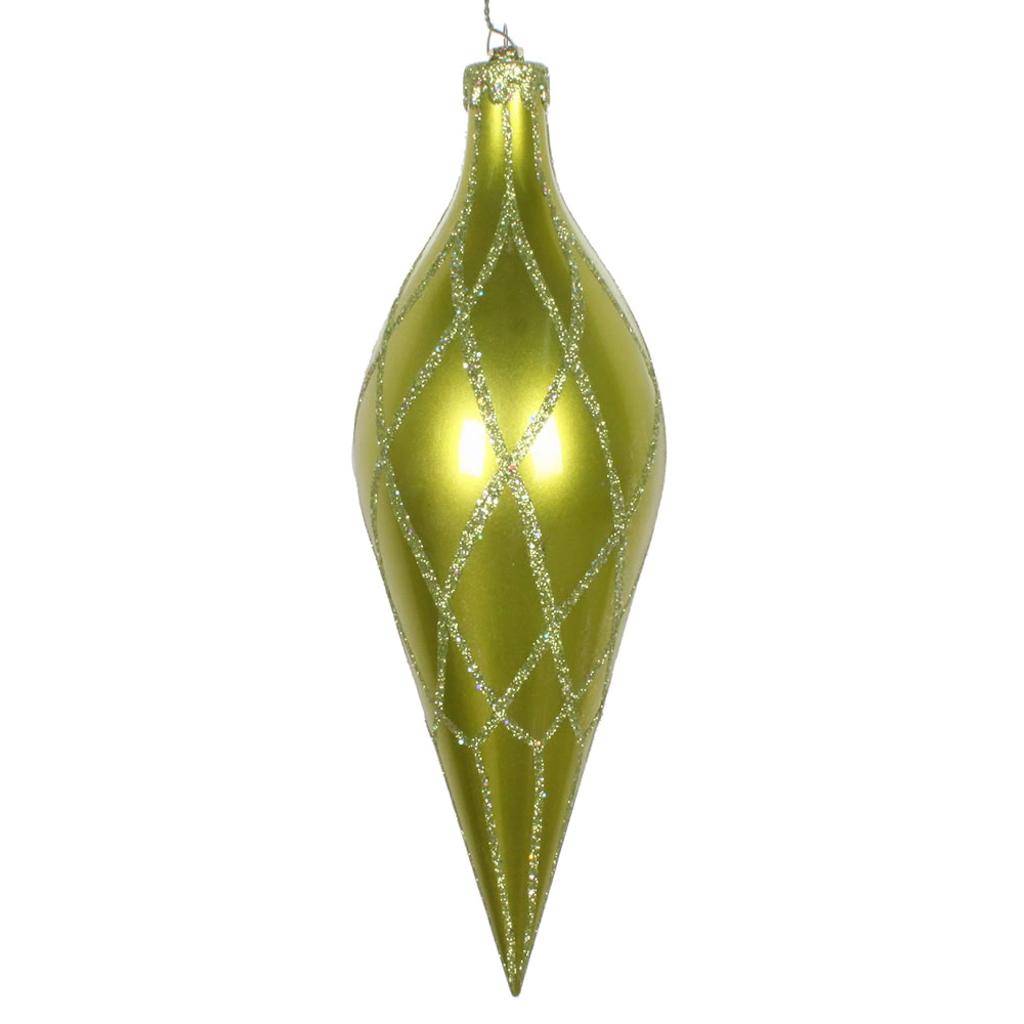 12" Lime Glitter Net Finial Ornament 1