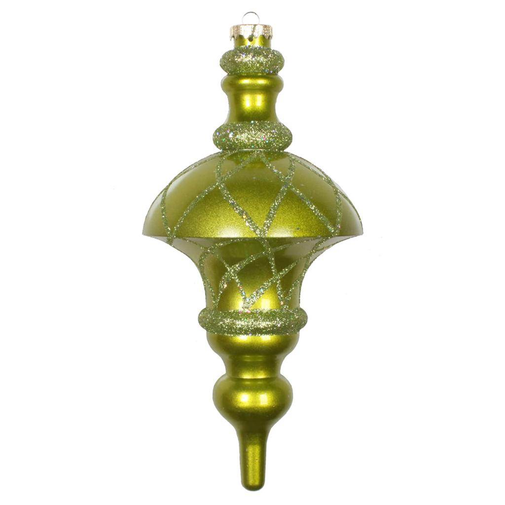 10" Lime Candy Glitter Net Top Finial Ornament 1