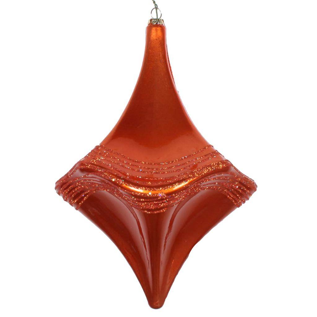 8" Burnished Orange Candy Glitter Drop Style Christmas Ornament 1