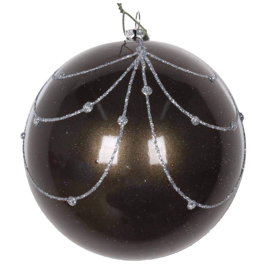 4" Pewter Candy Glitter Curtain Ball Ornament (4 pack) 1