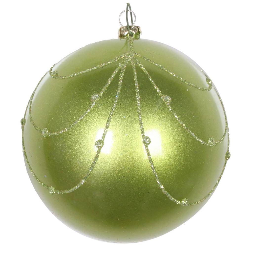 6" Celadon Candy Glitter Curtain Ball Ornament (3 pack) 1