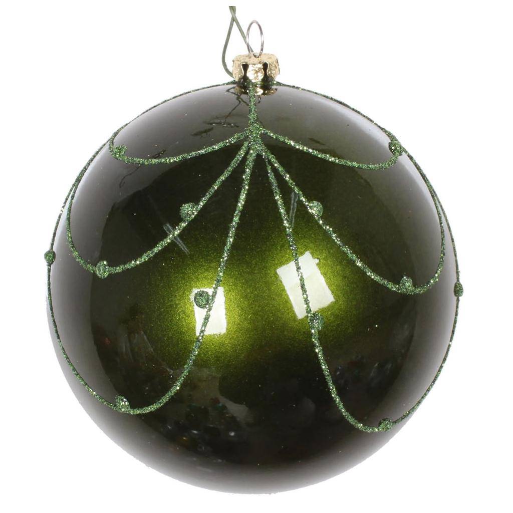 6" Moss Green Candy Glitter Curtain Ball Ornament (3 pack) 1