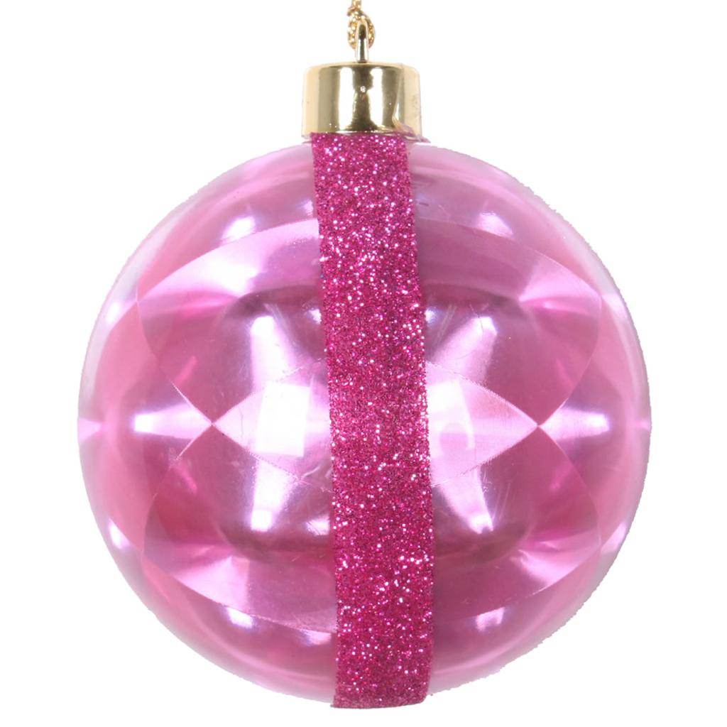 6" Cerise Glitter Reflector Ball Ornament (2 pack) 1
