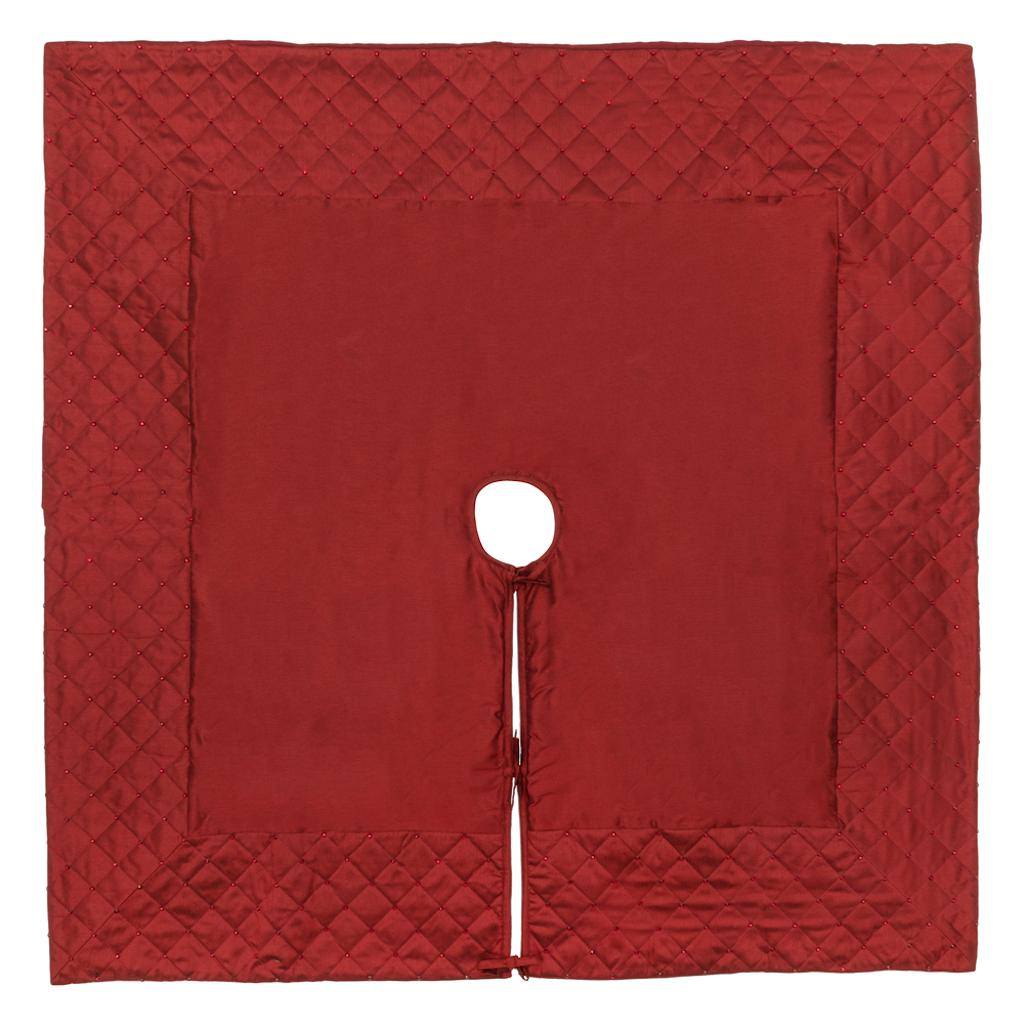 52" Burgundy Quilt Stitch Jewel Square Tree Skirt 1