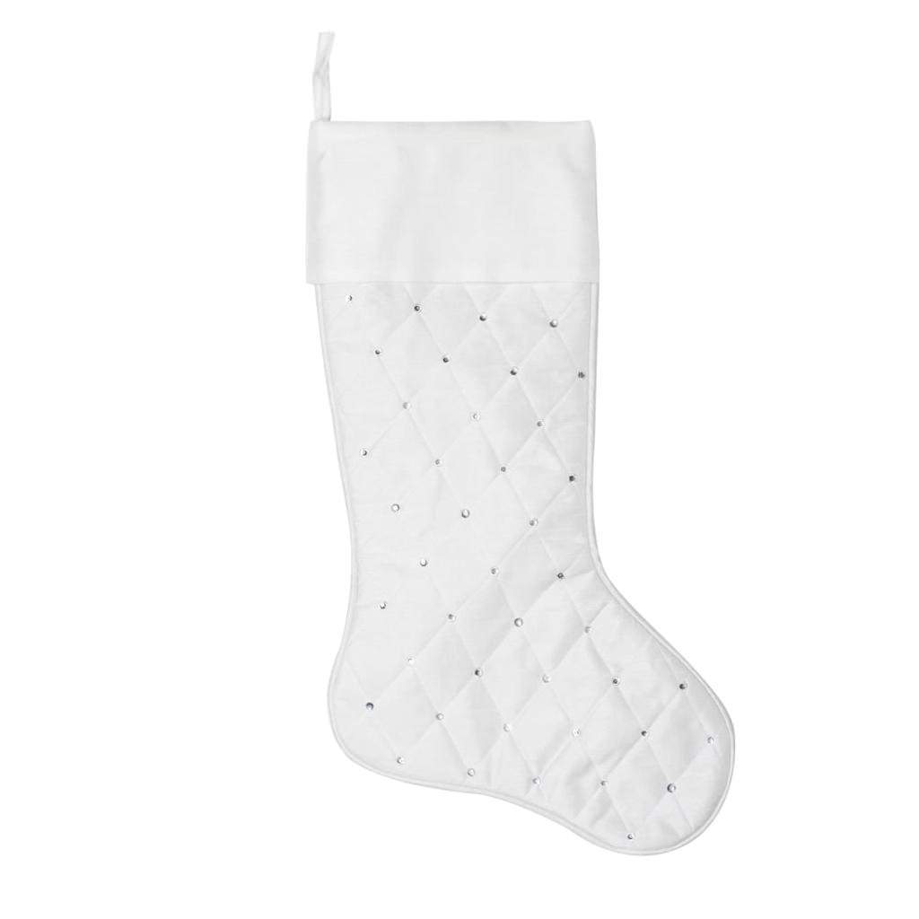 21" Ivory Quilt Stitch Jeweled Christmas Stocking 1