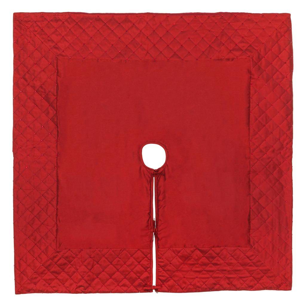 52" Red Quilt Stitch Jewel Square Tree Skirt 1