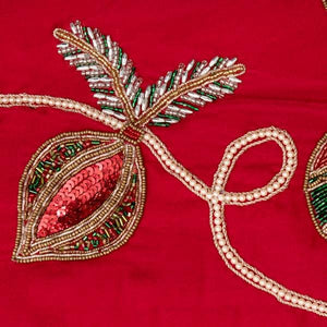 72" Red Beaded Ornament Velvet Tree Skirt 3