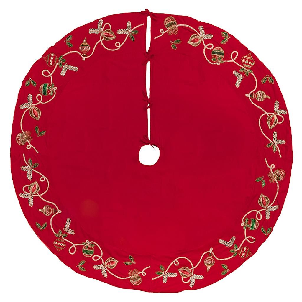 72" Red Beaded Ornament Velvet Tree Skirt 1