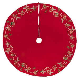 72" Red Beaded Ornament Velvet Tree Skirt 1