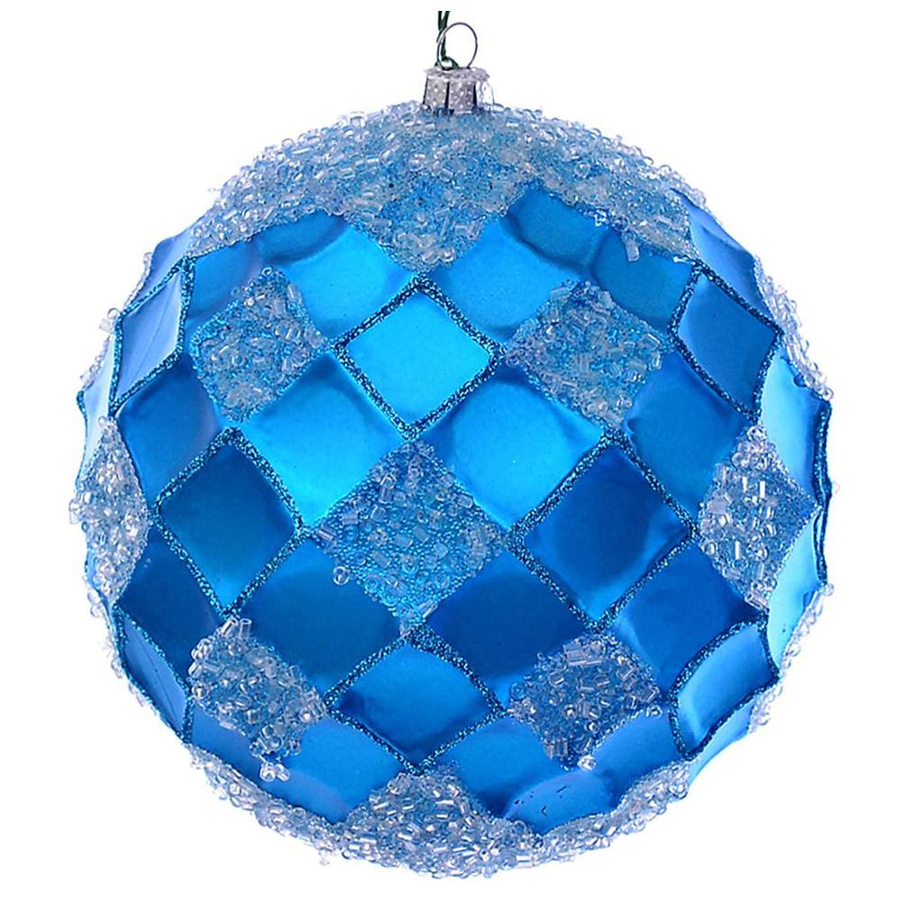 4.75" Turquoise Net Beaded Ball Ornament (3 pack) 1