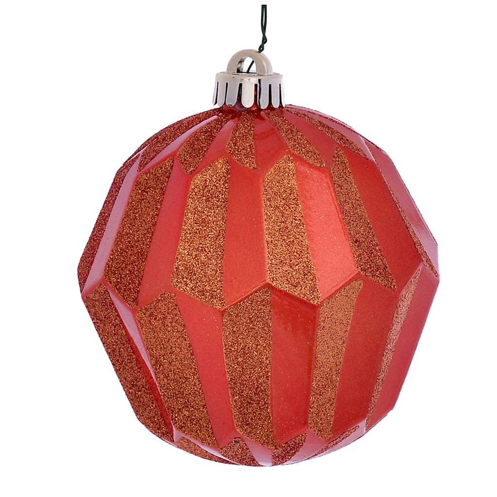 5" Burnished Orange Glitter Faceted Ball Ornament (3 pack) 1