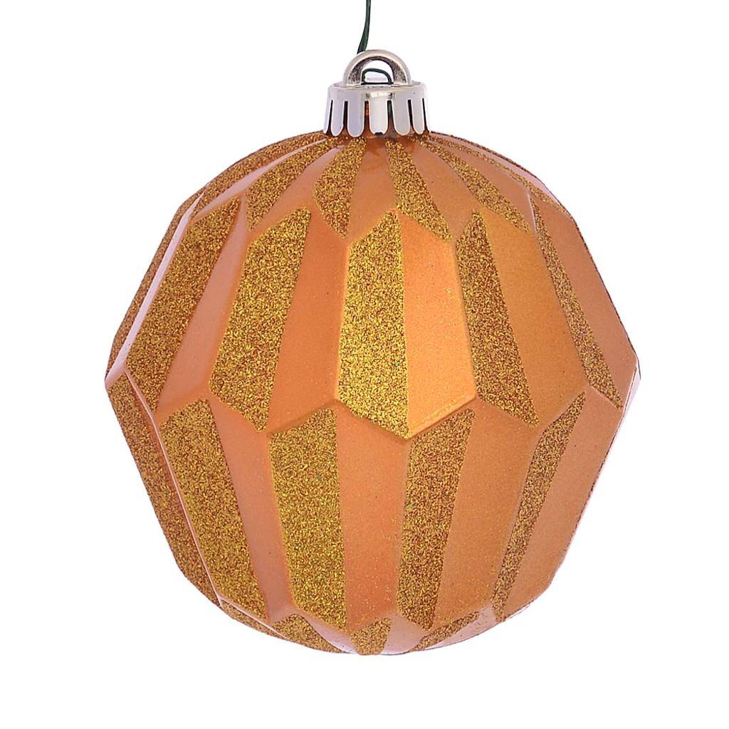 5" Antique Gold Glitter Faceted Ball Ornament (3 pack) 1