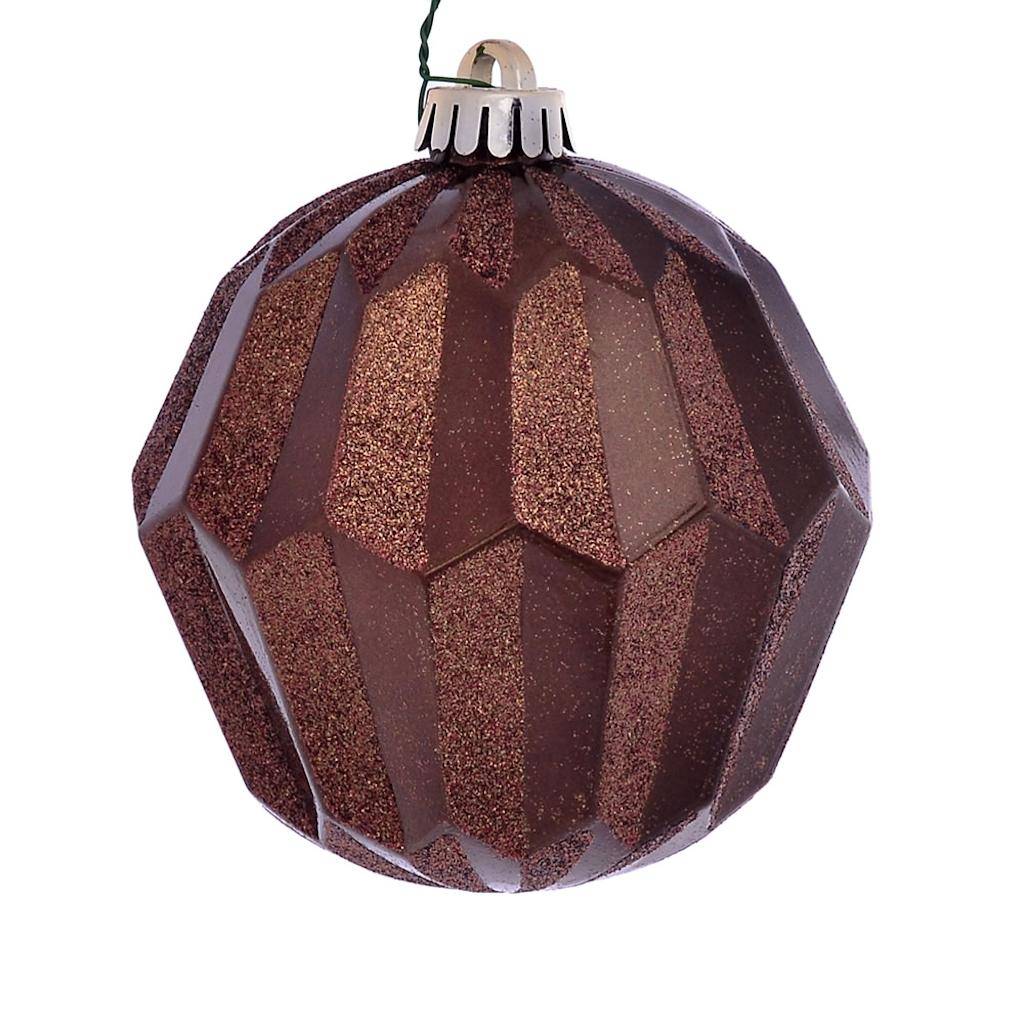 5" Mocha Glitter Faceted Ball Ornament (3 Pack) 1