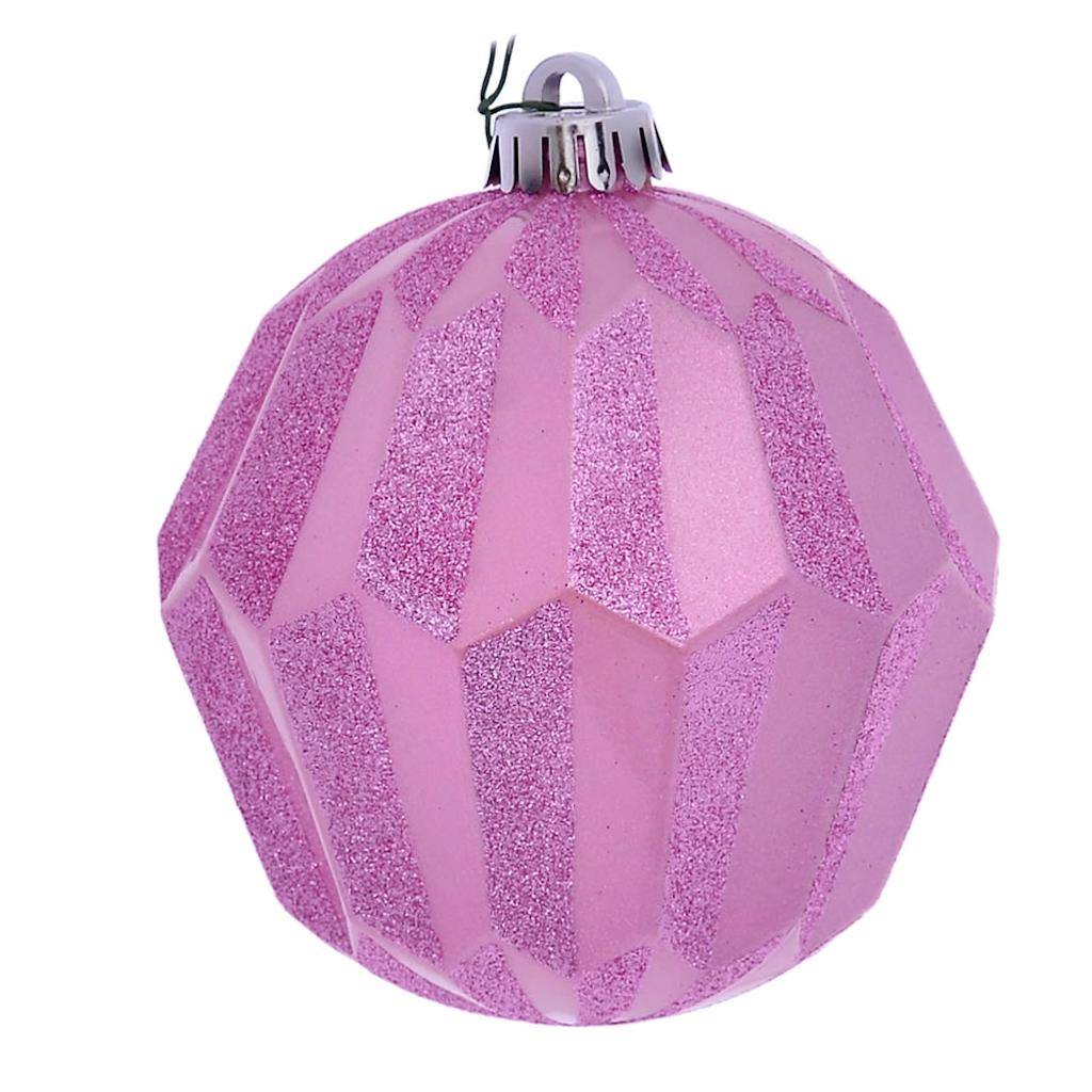 5" Pink Glitter Faceted Christmas Ornament (3 Pack) 1
