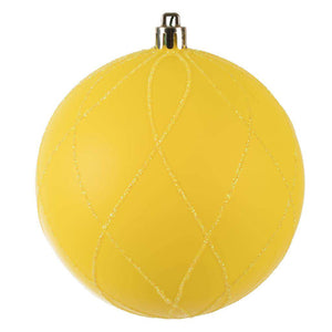 4" Yellow Matte Glitter Swirl Ball Ornament (4 pack) 1